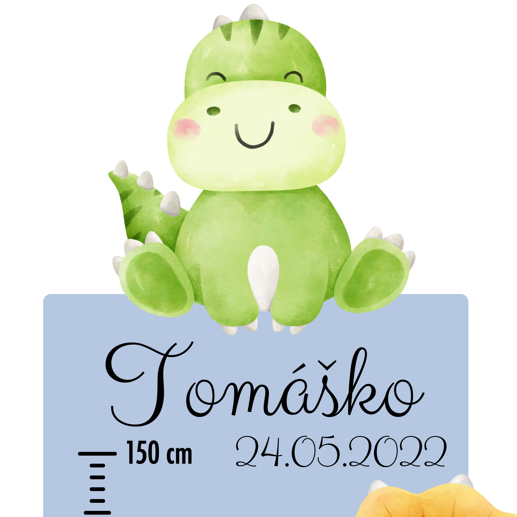 Textilná nálepka na stenu Detský meter s menom pre chlapca Dinosaury